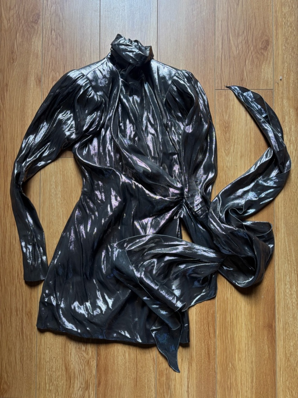 Shimmery Black Metallic Wrap Top
